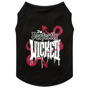 Killstar ✦ “I’m Perfectly Wicked” Pet Vest ✦ Black Jersey w/ Red & White Gothic